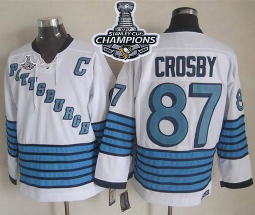 Penguins #87 Sidney Crosby White/Light Blue CCM Throwback 2017 Stanley Cup Finals Champions Stitched NHL Jersey Penguins #87 Sidney Crosby White/Light Blue CCM Throwback 2017 Stanley Cup Finals Champions Stitched NHL Jersey