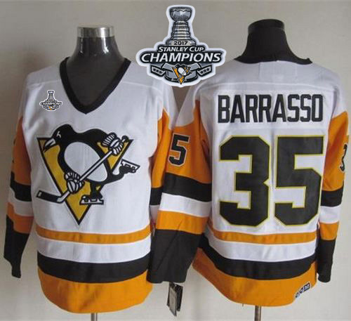 Penguins #35 Tom Barrasso White/Black CCM Throwback 2017 Stanley Cup Finals Champions Stitched NHL Jersey Penguins #35 Tom Barrasso White/Black CCM Throwback 2017 Stanley Cup Finals Champions Stitched NHL Jersey