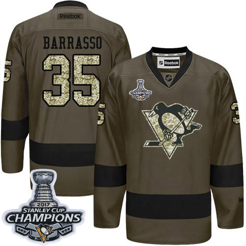 Penguins #35 Tom Barrasso Green Salute to Service 2017 Stanley Cup Finals Champions Stitched NHL Jersey Penguins #35 Tom Barrasso Green Salute to Service 2017 Stanley Cup Finals Champions Stitched NHL Jersey