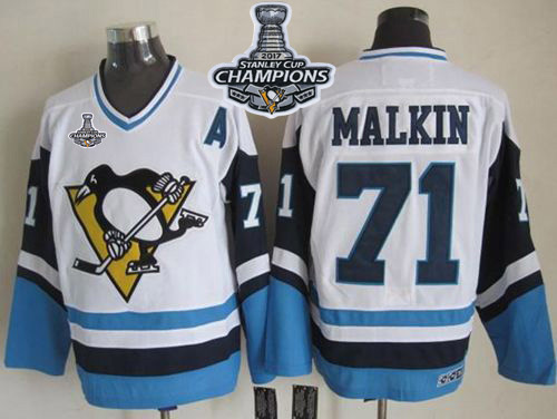 Penguins #71 Evgeni Malkin White/Blue CCM Throwback 2017 Stanley Cup Finals Champions Stitched NHL Jersey Penguins #71 Evgeni Malkin White/Blue CCM Throwback 2017 Stanley Cup Finals Champions Stitched NHL Jersey
