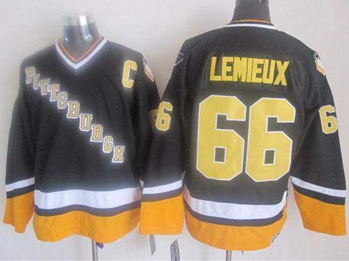 Penguins #66 Mario Lemieux Black/Yellow CCM Throwback Stitched NHL Jersey Penguins #66 Mario Lemieux Black/Yellow CCM Throwback Stitched NHL Jersey