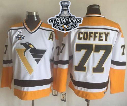 Penguins #77 Paul Coffey White/Yellow CCM Throwback 2017 Stanley Cup Finals Champions Stitched NHL Jersey Penguins #77 Paul Coffey White/Yellow CCM Throwback 2017 Stanley Cup Finals Champions Stitched NHL Jersey