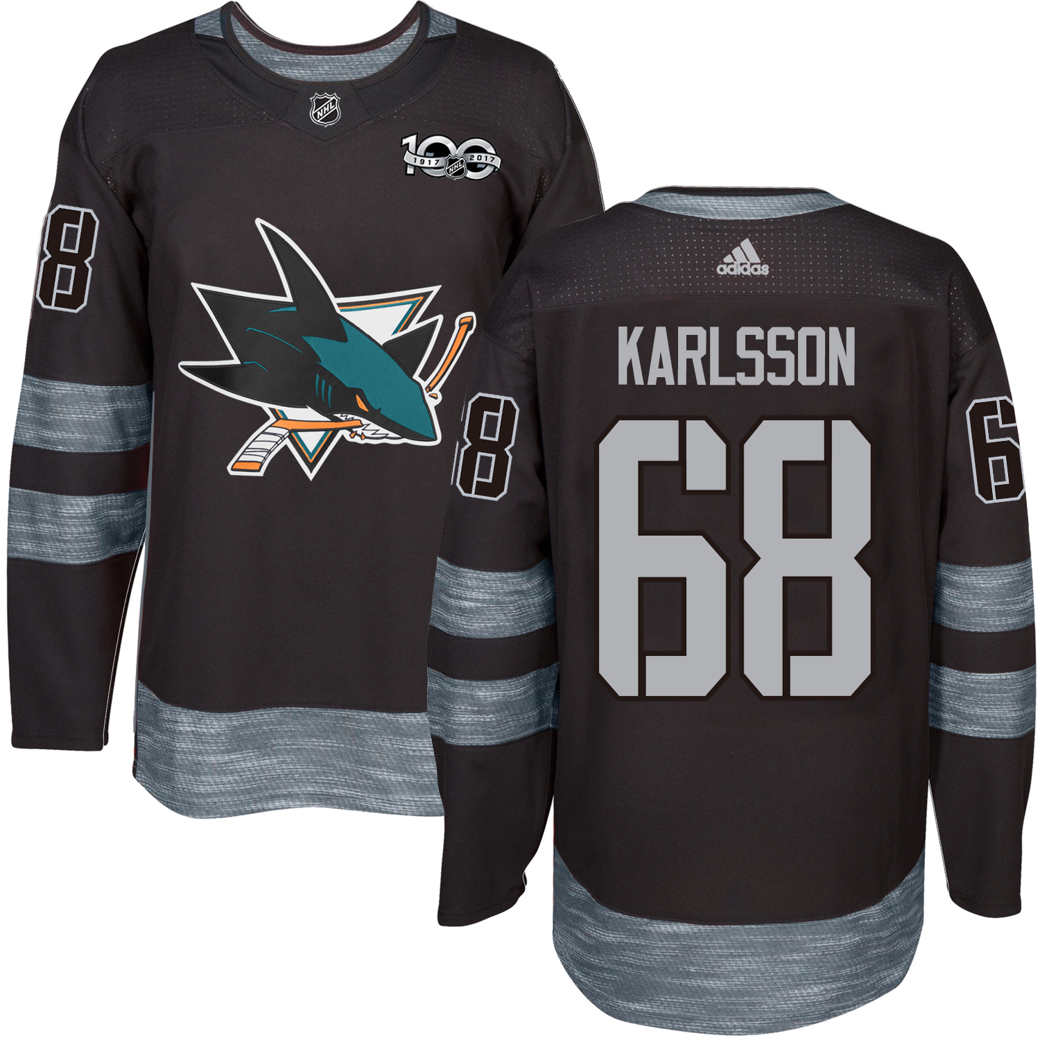 Adidas Sharks #68 Melker Karlsson Black 1917-2017 100th Anniversary Stitched NHL Jersey Adidas Sharks #68 Melker Karlsson Black 1917-2017 100th Anniversary Stitched NHL Jersey