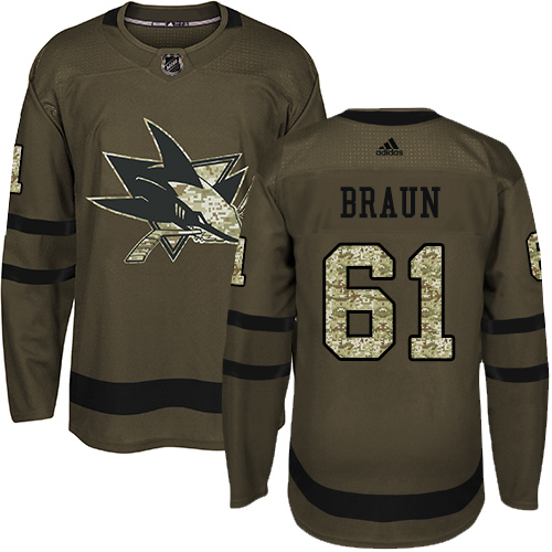 Adidas Sharks #61 Justin Braun Green Salute to Service Stitched NHL Jersey Adidas Sharks #61 Justin Braun Green Salute to Service Stitched NHL Jersey
