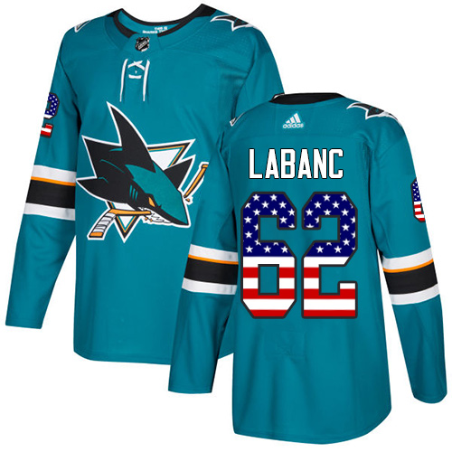 Adidas Sharks #62 Kevin Labanc Teal Home Authentic USA Flag Stitched NHL Jersey Adidas Sharks #62 Kevin Labanc Teal Home Authentic USA Flag Stitched NHL Jersey