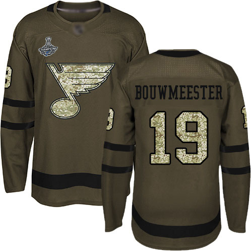 Adidas Blues #19 Jay Bouwmeester Green Salute to Service Stanley Cup Champions Stitched NHL Jersey Adidas Blues #19 Jay Bouwmeester Green Salute to Service Stanley Cup Champions Stitched NHL Jersey