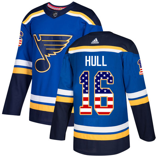 Adidas Blues #16 Brett Hull Blue Home Authentic USA Flag Stitched NHL Jersey Adidas Blues #16 Brett Hull Blue Home Authentic USA Flag Stitched NHL Jersey