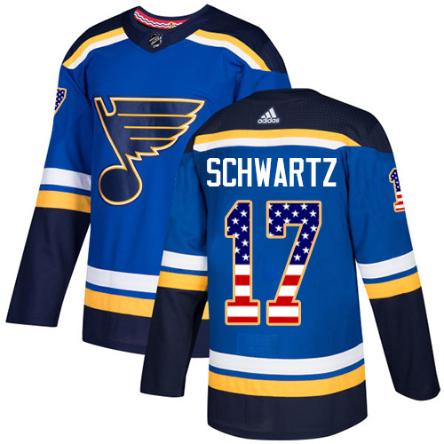 Adidas Blues #17 Jaden Schwartz Blue Home Authentic USA Flag Stitched NHL Jersey Adidas Blues #17 Jaden Schwartz Blue Home Authentic USA Flag Stitched NHL Jersey
