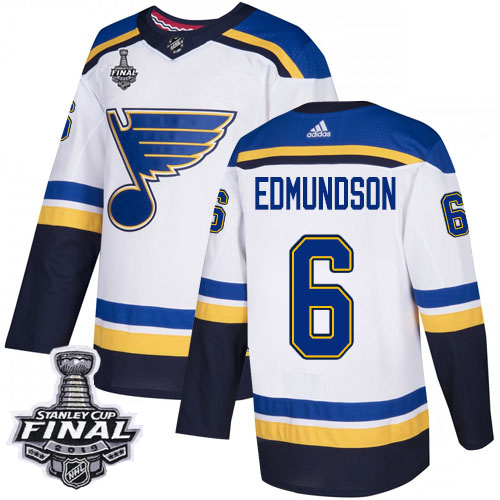 Adidas Blues #6 Joel Edmundson White Road Authentic 2019 Stanley Cup Final Stitched NHL Jersey Adidas Blues #6 Joel Edmundson White Road Authentic 2019 Stanley Cup Final Stitched NHL Jersey