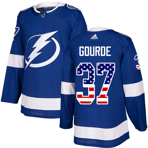 Adidas Lightning #37 Yanni Gourde Blue Home Authentic USA Flag Stitched NHL Jersey Adidas Lightning #37 Yanni Gourde Blue Home Authentic USA Flag Stitched NHL Jersey