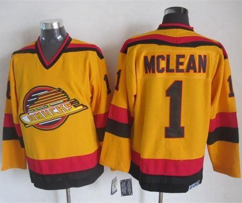 Canucks #1 Kirk Mclean Gold CCM Throwback Stitched NHL Jersey Canucks #1 Kirk Mclean Gold CCM Throwback Stitched NHL Jersey