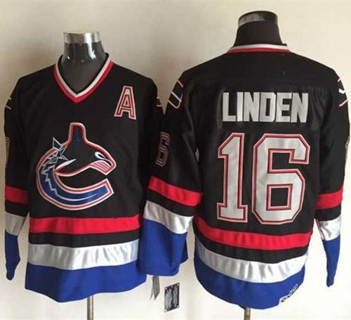 Canucks #16 Trevor Linden Black/Blue CCM Throwback Stitched NHL Jersey Canucks #16 Trevor Linden Black/Blue CCM Throwback Stitched NHL Jersey