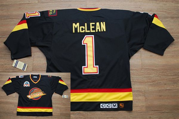 Canucks #1 Kirk Mclean Stitched Black CCM Throwback Vintage NHL Jersey Canucks #1 Kirk Mclean Stitched Black CCM Throwback Vintage NHL Jersey