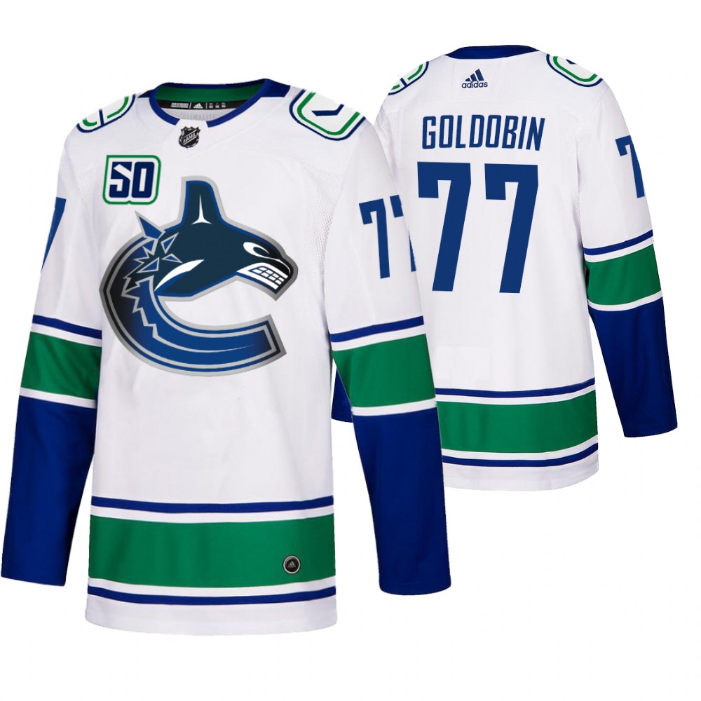 Vancouver Canucks #77 Nikolay Goldobin 50th Anniversary Men's White 2019-20 Away Authentic NHL Jersey