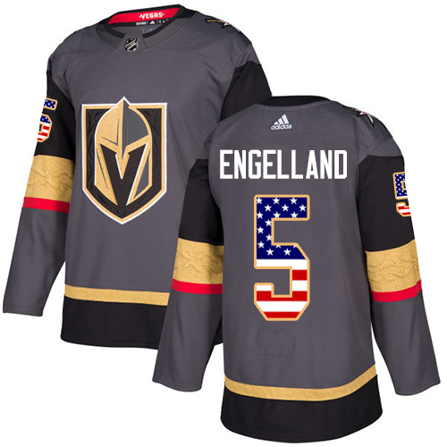 Adidas Golden Knights #5 Deryk Engelland Grey Home Authentic USA Flag Stitched NHL Jersey Adidas Golden Knights #5 Deryk Engelland Grey Home Authentic USA Flag Stitched NHL Jersey