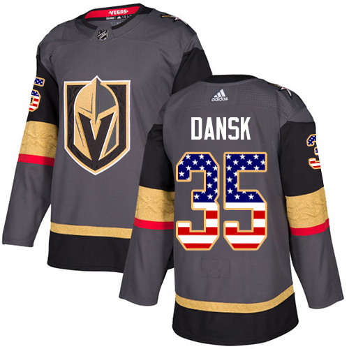 Adidas Golden Knights #35 Oscar Dansk Grey Home Authentic USA Flag Stitched NHL Jersey Adidas Golden Knights #35 Oscar Dansk Grey Home Authentic USA Flag Stitched NHL Jersey