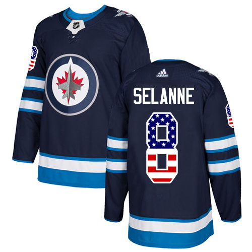 Adidas Jets #8 Teemu Selanne Navy Blue Home Authentic USA Flag Stitched NHL Jersey Adidas Jets #8 Teemu Selanne Navy Blue Home Authentic USA Flag Stitched NHL Jersey