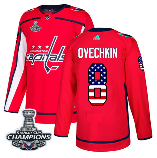Adidas Capitals #8 Alex Ovechkin Red Home Authentic USA Flag Stanley Cup Final Champions Stitched NHL Jersey