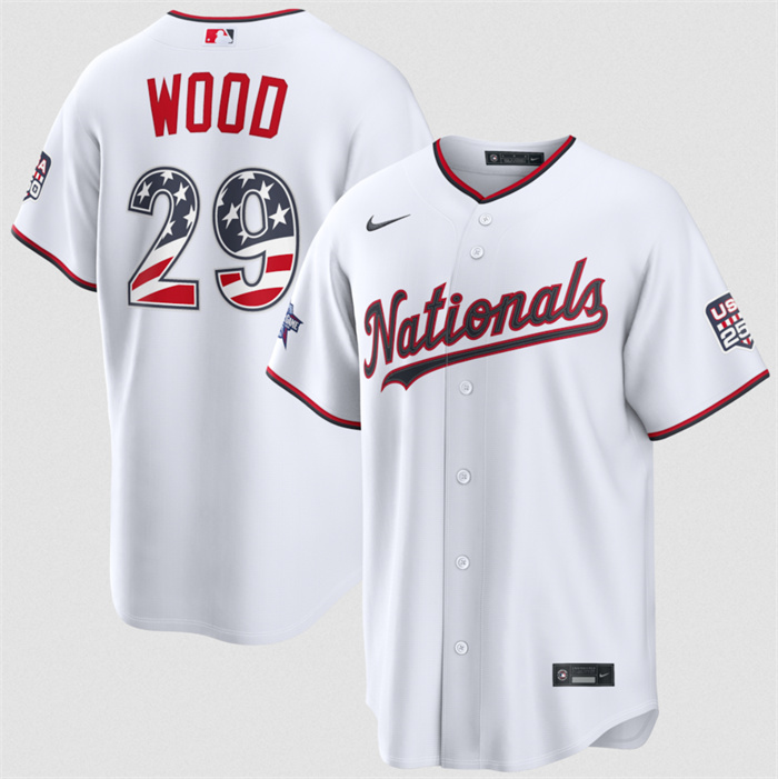 Men's Washington Nationals #29 James Wood White 2026 All-Star Edition Stars & Stripes Stadium Pick-A-Player Stitched Baseball Jersey