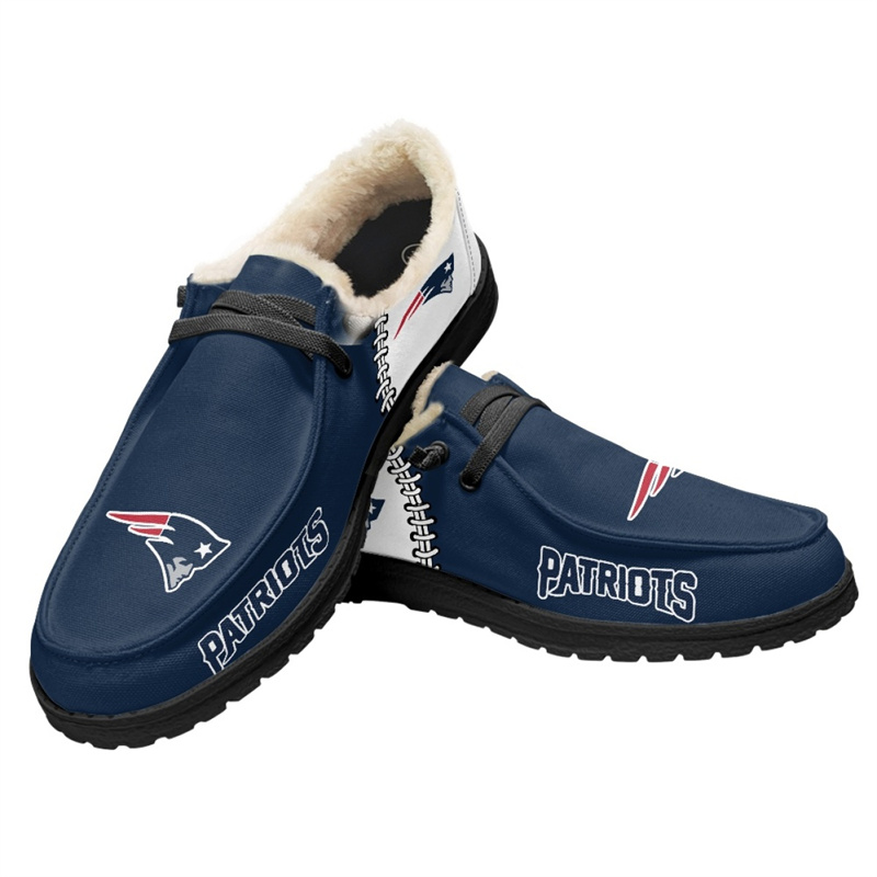 Men's New England Patriots Loafers Lace Up Fuzzy Lined Shoes 002 (Pls check description for details)