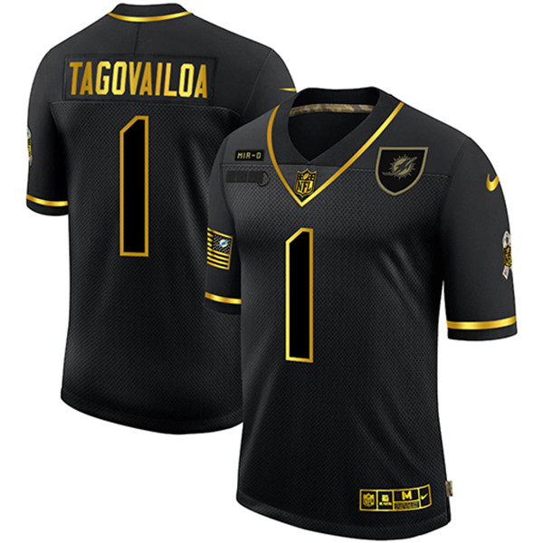 Men's Miami Dolphins #1 Tua Tagovailoa 2020 Black/Gold Salute To Service Limited Stitched NFL Jersey Men's Miami Dolphins #1 Tua Tagovailoa 2020 Black/Gold Salute To Service Limited Stitched NFL Jersey