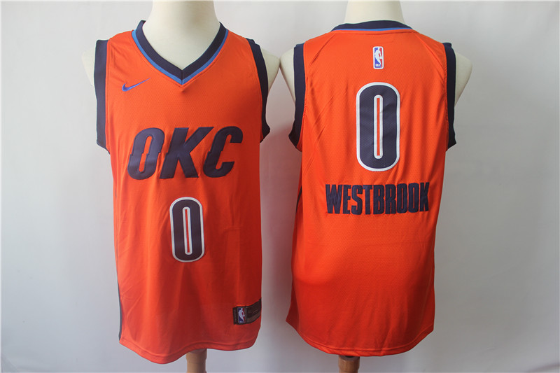 Men's Oklahoma City Thunder #0 Russell Westbrook Orange 2018/19 Earned Edition Swingman Stitched NBA Jersey Men's Oklahoma City Thunder #0 Russell Westbrook Orange 2018/19 Earned Edition Swingman Stitched NBA Jersey