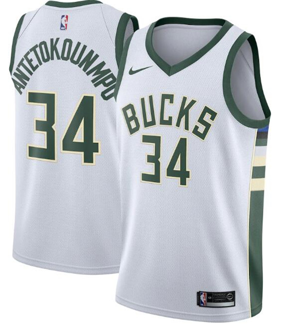Men's Milwaukee Bucks #34 Giannis Antetokounmpo White NBA Association Edition Stitched Swingman Jersey