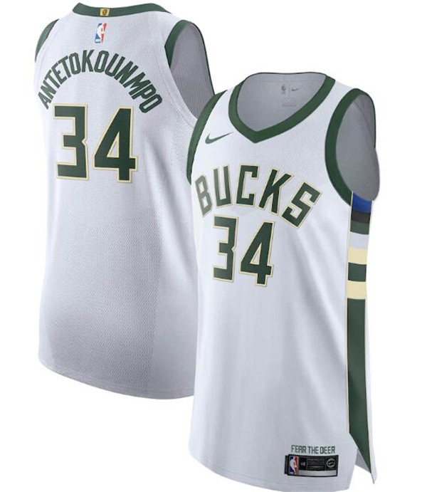 Men's Milwaukee Bucks #34 Giannis Antetokounmpo White NBA Association Edition Stitched Jersey Men's Milwaukee Bucks #34 Giannis Antetokounmpo White NBA Association Edition Stitched Jersey