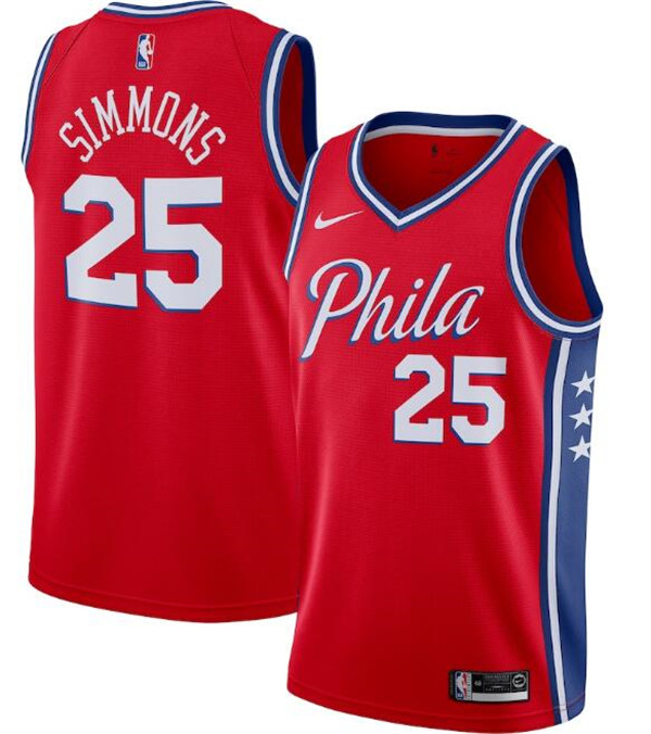 Men's Philadelphia 76ers #25 Ben Simmons Red NBA Statement Edition Stitched Swingman Jersey Men's Philadelphia 76ers #25 Ben Simmons Red NBA Statement Edition Stitched Swingman Jersey