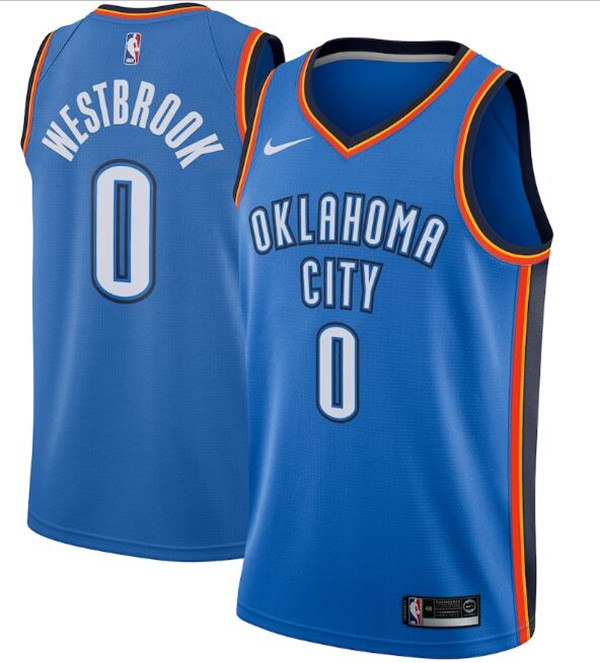 Men's Oklahoma City Thunder #0 Russell Westbrook Blue NBA Icon Edition Stitched Jersey Men's Oklahoma City Thunder #0 Russell Westbrook Blue NBA Icon Edition Stitched Jersey
