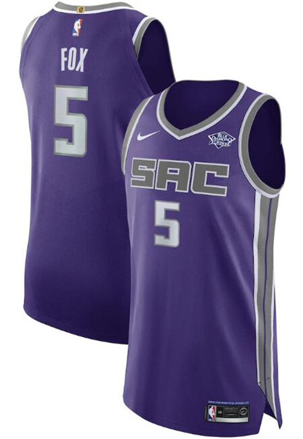 Men's Sacramento Kings #5 De'Aaron Fox Purple NBA Icon Editon Stitched Jersey Men's Sacramento Kings #5 De'Aaron Fox Purple NBA Icon Editon Stitched Jersey