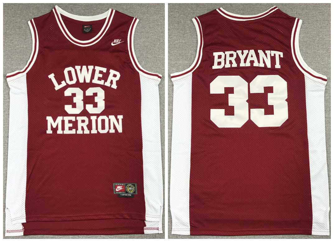 Men's Los Angeles Lakers #33 Kobe Bryant Red Lower Merion High School Stitched Jersey Men's Los Angeles Lakers #33 Kobe Bryant Red Lower Merion High School Stitched Jersey