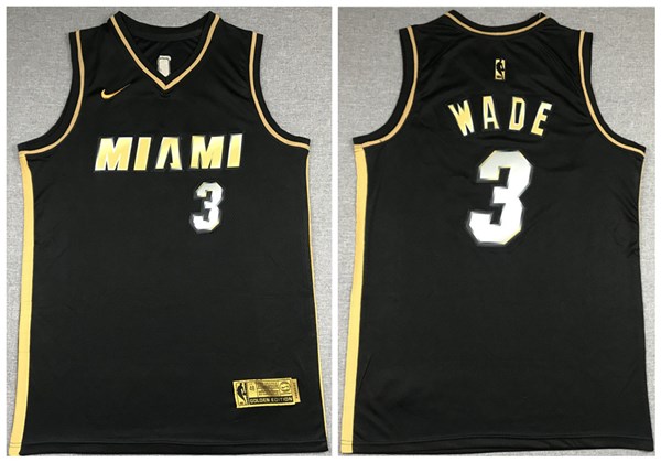 Men's Miami Heat #3 Dwyane Wade Black Gold NBA 2020 Edition Vice Stitched Jersey