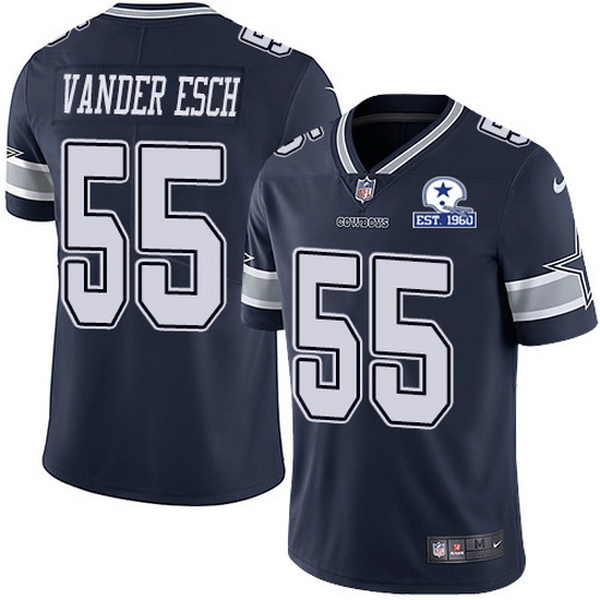 Men's Dallas Cowboys #55 Leighton Vander Esch Navy With Est 1960 Patch Limited Stitched NFL Jersey