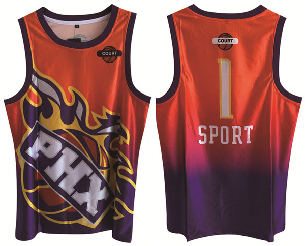 Men's Phoenix Suns#1 Devin Booker Purple/Orange Print Basketball Jersey Men's Phoenix Suns#1 Devin Booker Purple/Orange Print Basketball Jersey