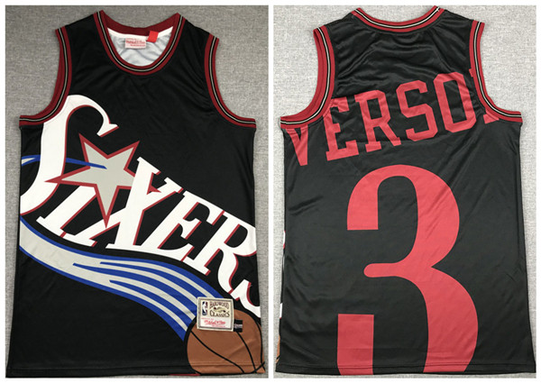 Men's Philadelphia 76ers #3 Allen Iverson Black NBA Big Face Throwback Stitched Jersey