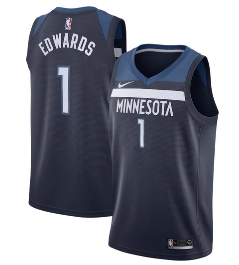 Men's Minnesota Timberwolves Navy #1 Anthony Edwards Icon Edition Stitched Jersey