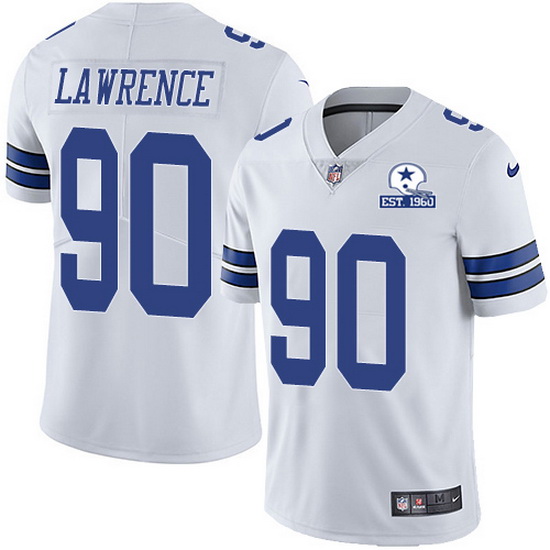 Men's Dallas Cowboys #90 Demarcus Lawrence White With Est 1960 Patch Limited Stitched NFL Jersey Men's Dallas Cowboys #90 Demarcus Lawrence White With Est 1960 Patch Limited Stitched NFL Jersey