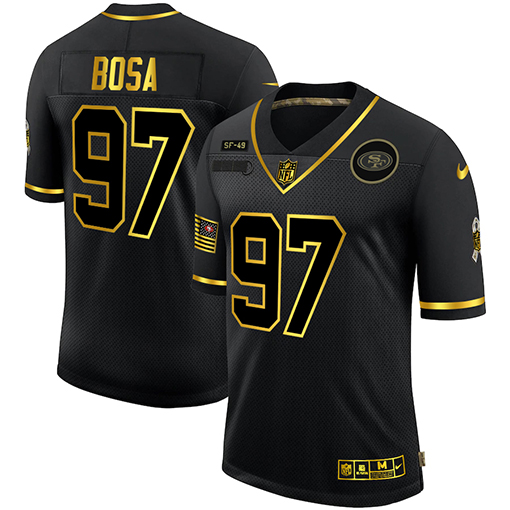 Men's San Francisco 49ers #97 Nick Bosa 2020 Black/Gold Salute To Service Limited Stitched NFL Jersey Men's San Francisco 49ers #97 Nick Bosa 2020 Black/Gold Salute To Service Limited Stitched NFL Jersey