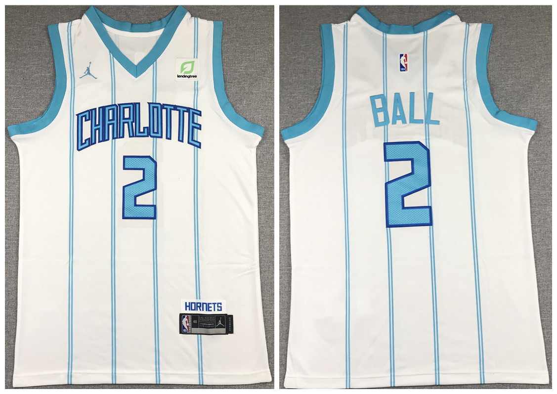 Men's Charlotte Hornets #2 LaMelo Ball Light Blue and White Stitched Jersey