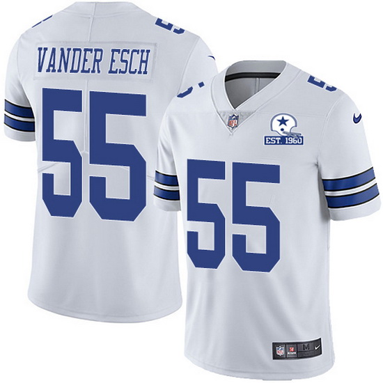 Men's Dallas Cowboys #55 Leighton Vander Esch White With Est 1960 Patch Limited Stitched NFL Jersey