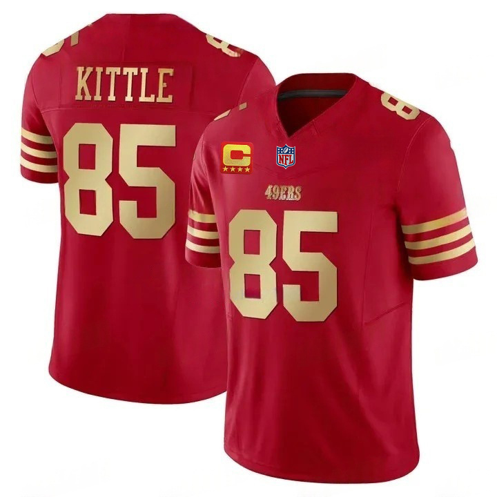 Men's San Francisco 49ers #85 George Kittle Red Gold 4-Star C patch Limited Stitched Jersey