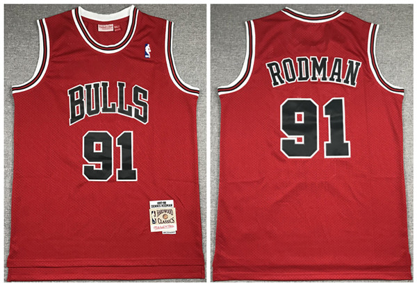 Men's Chicago Bulls #91 Dennis Rodman 1997-98 Red NBA Throwback Stitched Jersey Men's Chicago Bulls #91 Dennis Rodman 1997-98 Red NBA Throwback Stitched Jersey