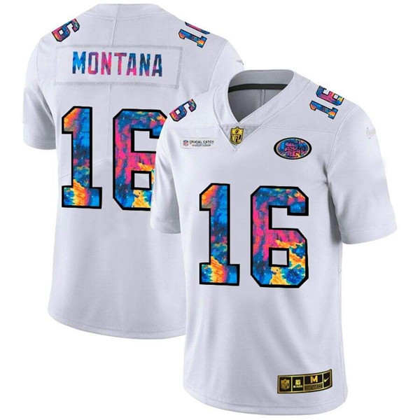 Men's San Francisco 49ers #16 Joe Montana 2020 White NFL Crucial Catch Limited Stitched Jersey Men's San Francisco 49ers #16 Joe Montana 2020 White NFL Crucial Catch Limited Stitched Jersey