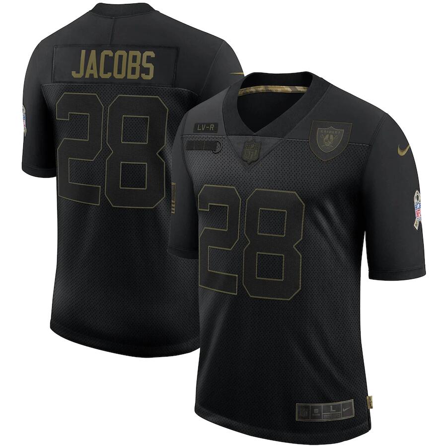 Men's Las Vegas Raiders #28 Josh Jacobs Black NFL 2020 Salute To Service Limited Stitched Jersey Men's Las Vegas Raiders #28 Josh Jacobs Black NFL 2020 Salute To Service Limited Stitched Jersey