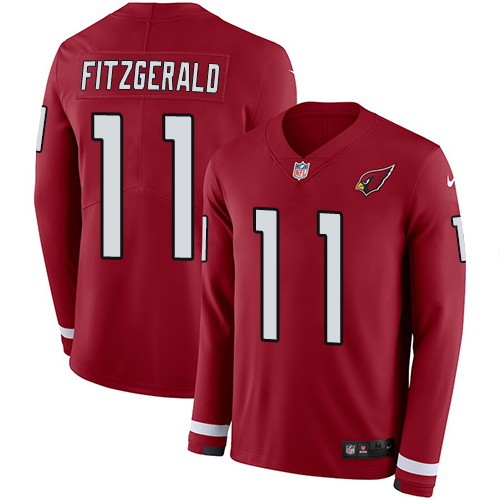 Nike Cardinals #11 Larry Fitzgerald Red Team Color Men's Stitched NFL Limited Therma Long Sleeve Jersey Nike Cardinals #11 Larry Fitzgerald Red Team Color Men's Stitched NFL Limited Therma Long Sleeve Jersey
