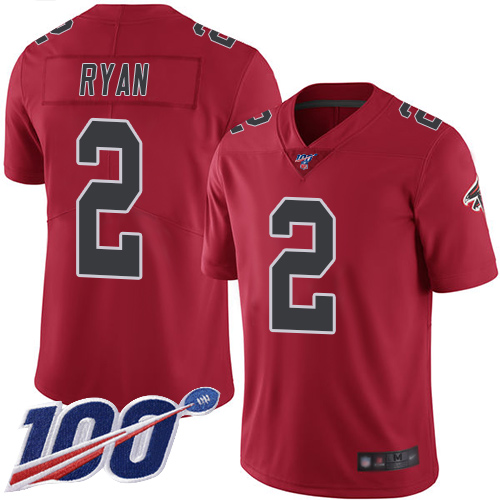 Nike Falcons #2 Matt Ryan Red Men's Stitched NFL Limited Rush 100th Season Jersey Nike Falcons #2 Matt Ryan Red Men's Stitched NFL Limited Rush 100th Season Jersey