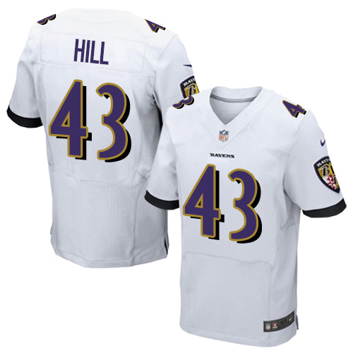 Nike Ravens #43 Justice Hill White Men's Stitched NFL New Elite Jersey Nike Ravens #43 Justice Hill White Men's Stitched NFL New Elite Jersey