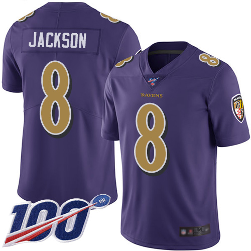 Nike Ravens #8 Lamar Jackson Purple Men's Stitched NFL Limited Rush 100th Season Jersey Nike Ravens #8 Lamar Jackson Purple Men's Stitched NFL Limited Rush 100th Season Jersey