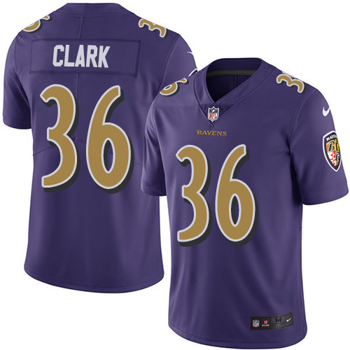 Nike Ravens #36 Chuck Clark Purple Men's Stitched NFL Limited Rush Jersey Nike Ravens #36 Chuck Clark Purple Men's Stitched NFL Limited Rush Jersey